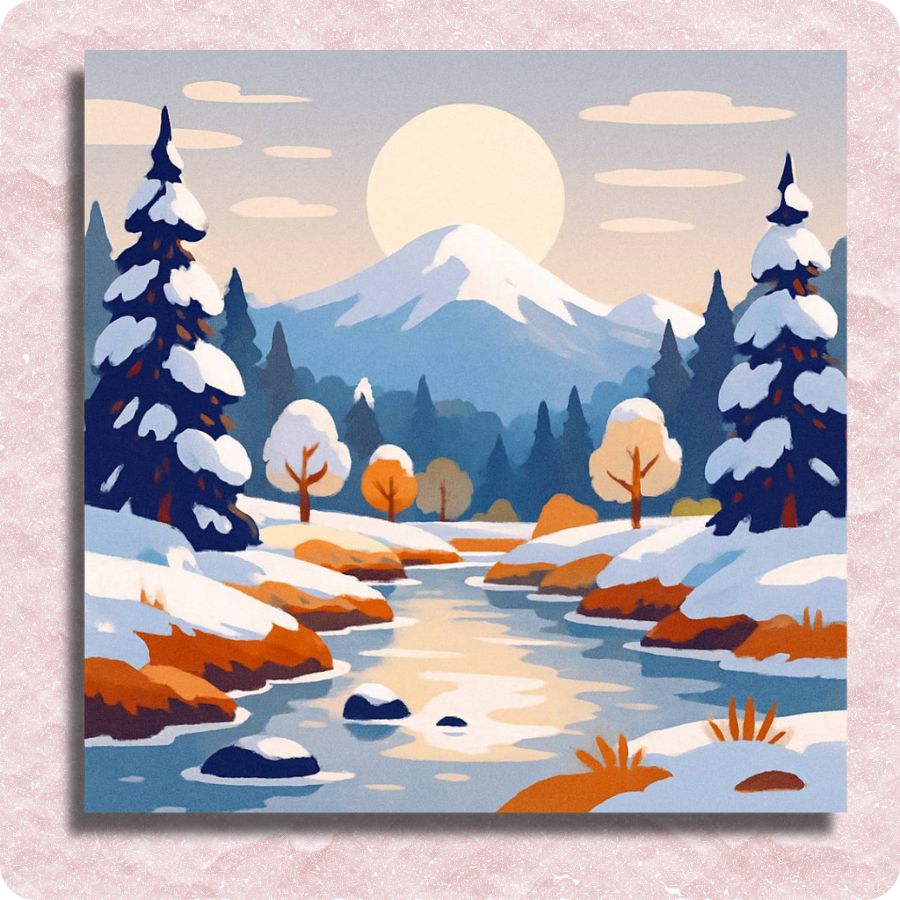 Snowy Mountain Stream Canvas - Paint by numbers
