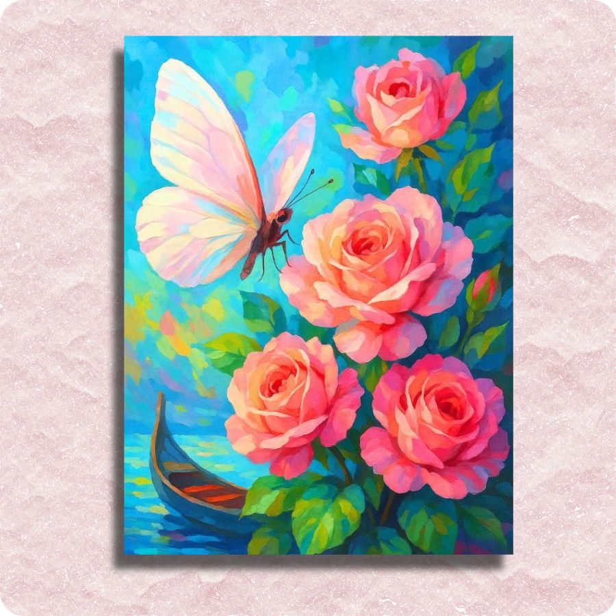 Soft Wings and Blushing Roses Canvas - Paint by numbers