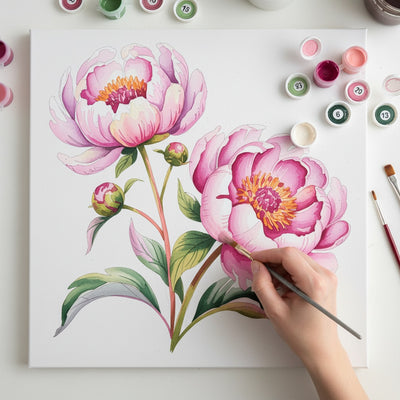 Soft pink peonies - Paint by numbers layout