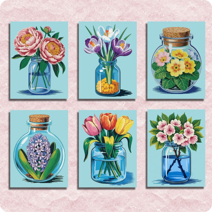 Spring Mason Jar Flower 6 Pack Paint by Numbers
