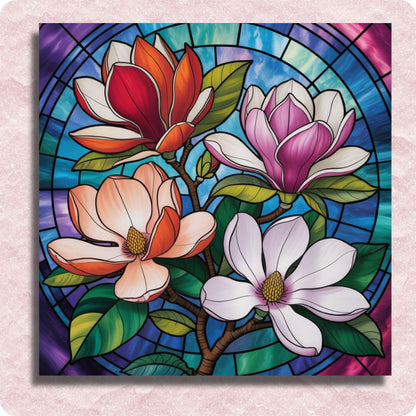 Stained Glass Magnolias Canvas - Paint by numbers