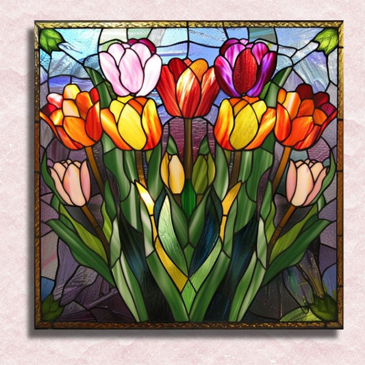 Gebrandschilderd glas Tulip Burst Canvas - Schilderen op nummer winkel