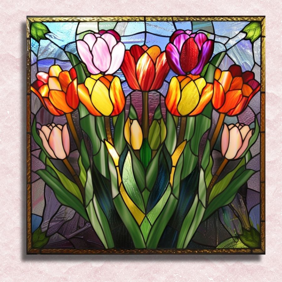 Stained Glass Tulip Burst Canvas - Paint by numbers