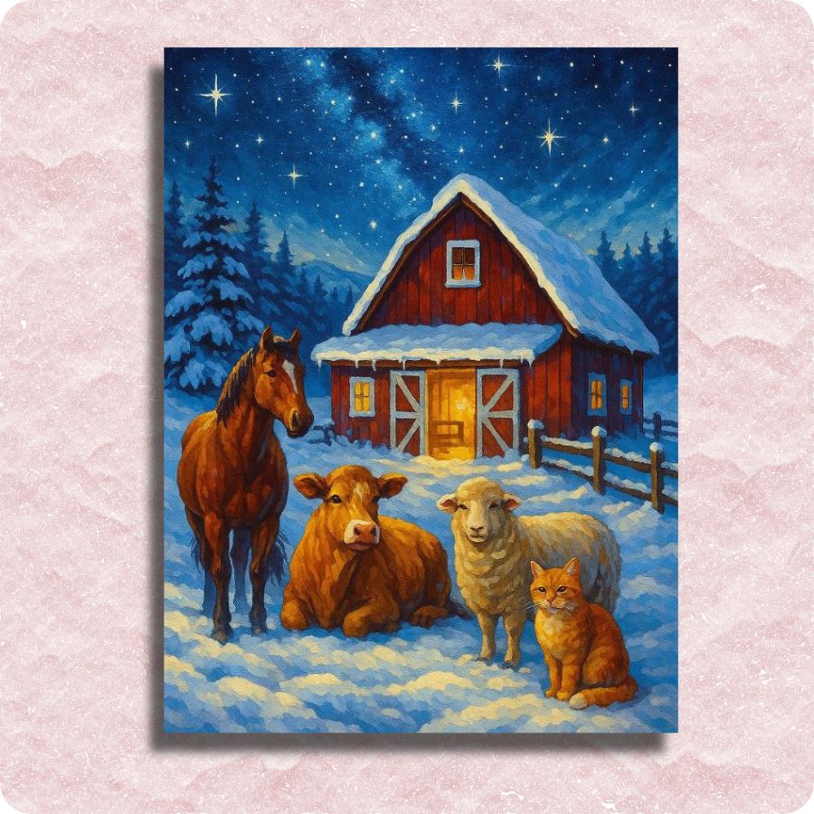 Starlit Barn Harmony Canvas - Paint by numbers