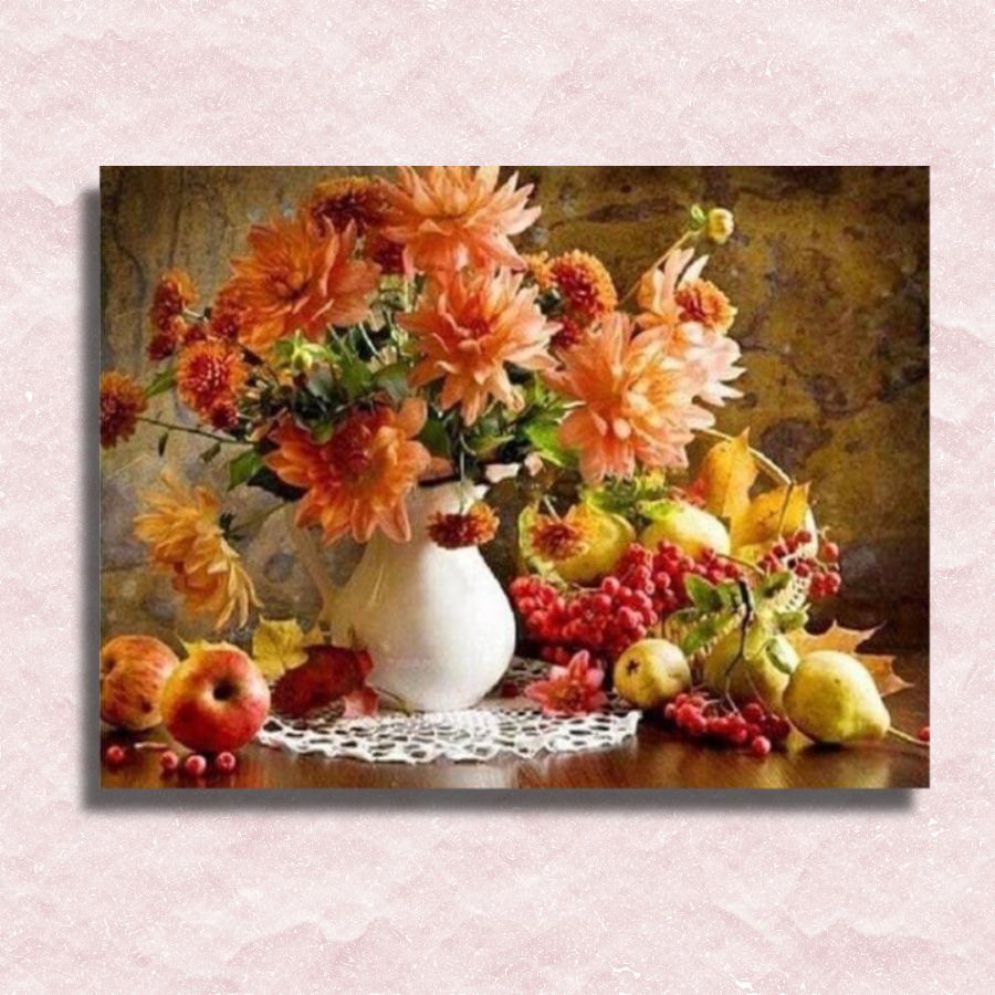 Still Life with Flowers and Fruit Canvas - Painting by numbers shop