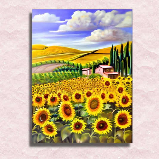 Zonnebloemen Landschap Canvas - Schilderen op nummer winkel