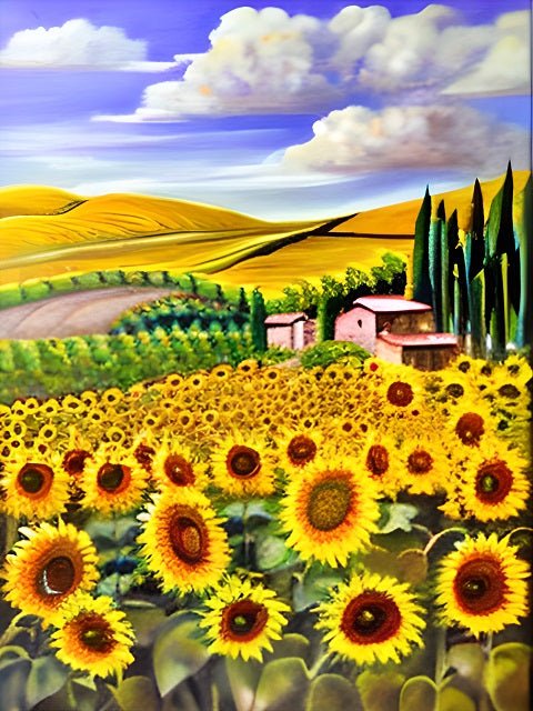 Sonnenblumen-Landschaft - Malen-nach-Zahlen-Shop
