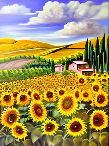Sonnenblumen-Landschaft malen nach Zahlen