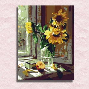 Zonnebloemen in pot Canvas - Schilderen op nummer winkel