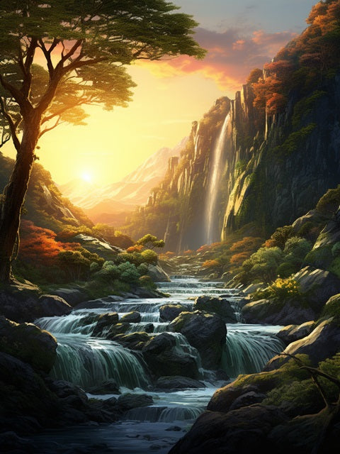 Sunlit Cascade Haven - Painting by numbers shop