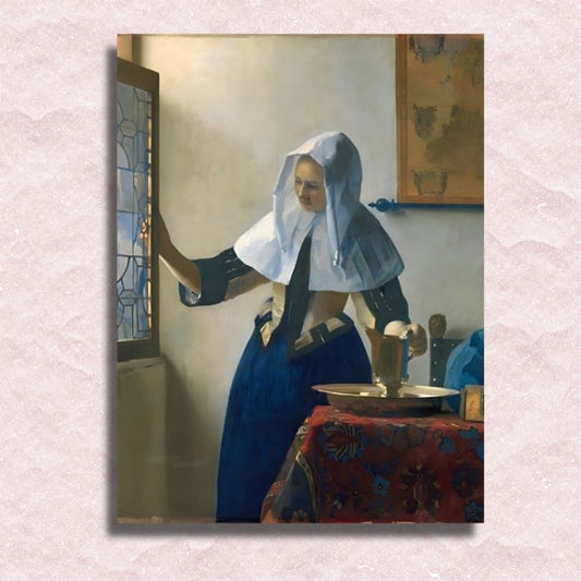 Vermeer - Vrouw met waterkan Canvas - Schilderij op nummer winkel