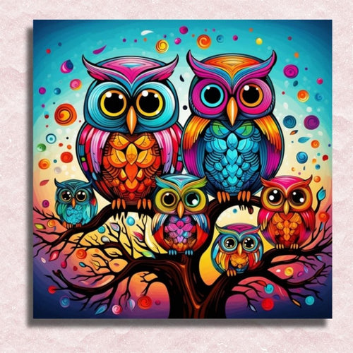 Vibrant Owl Assembly - Painting by numbers shop canvas