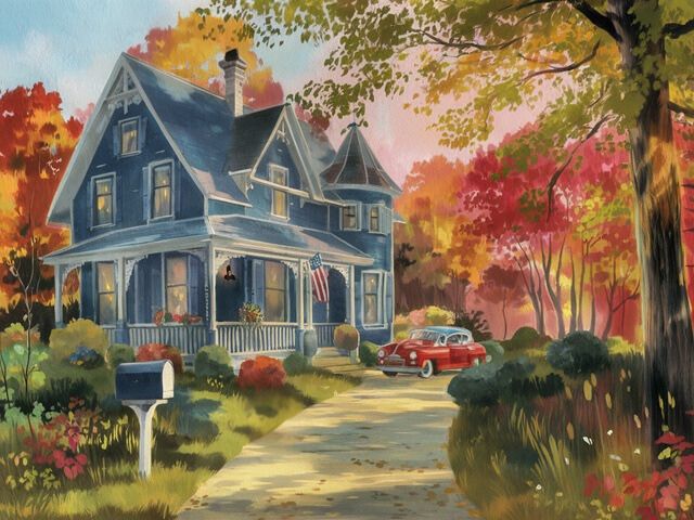 Acrylic painting of good two Victorian Houses