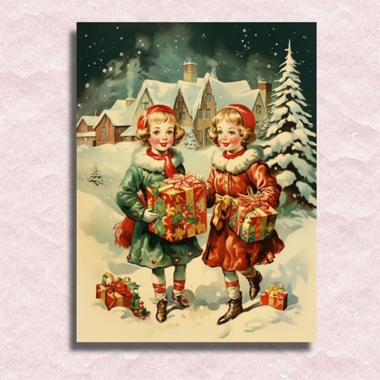 Vintage Holiday Twins Canvas - Paint by numbers