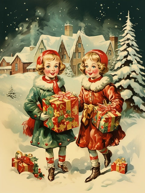 Vintage Holiday Twins - Paint by numbers