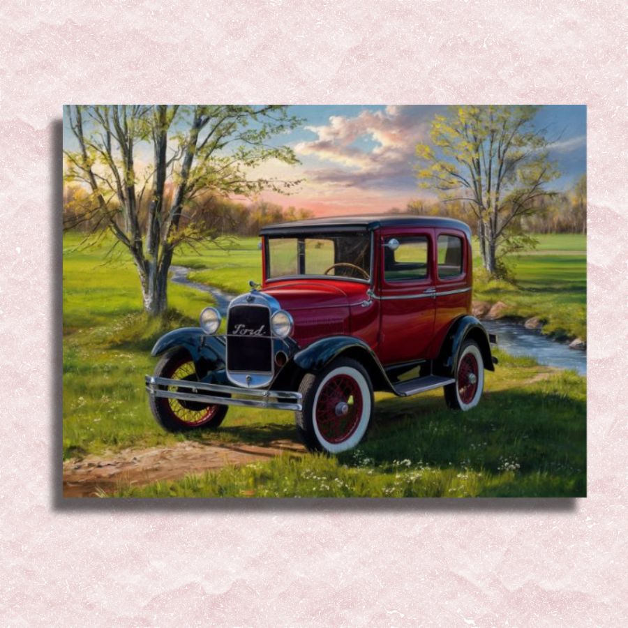 Leinwand im Vintage-Stil, roter Ford Modell A – Malen-nach-Zahlen-Shop