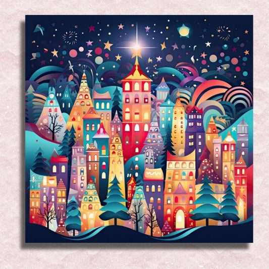 Whimsical Winter Town Canvas - Painting by numbers shop