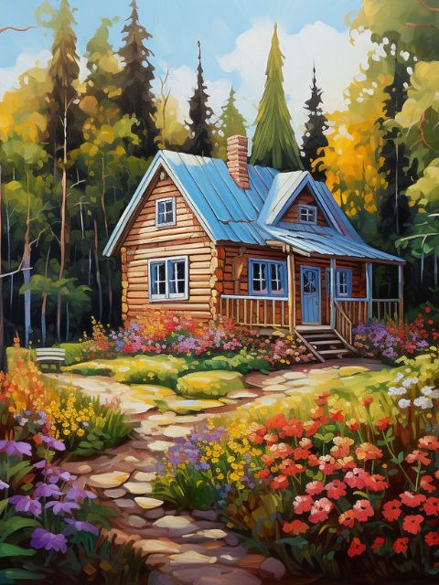 Wooden Tiny House - Painting by numbers shop