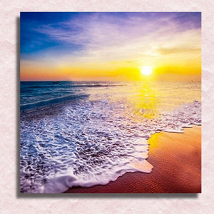 Strand mit untergehender Sonne auf Leinwand – Malen-nach-Zahlen-Shop
