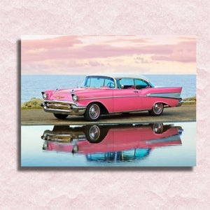 Schöne rosa Leinwand mit altem Auto – Malen-nach-Zahlen-Shop