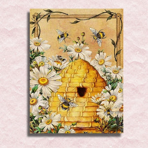 Bienenstock und Gänseblümchen Leinwand - Malen-nach-Zahlen-Shop