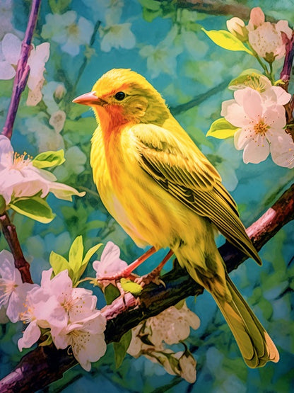 Vogel auf Blütenbaum - Malen-nach-Zahlen-Shop