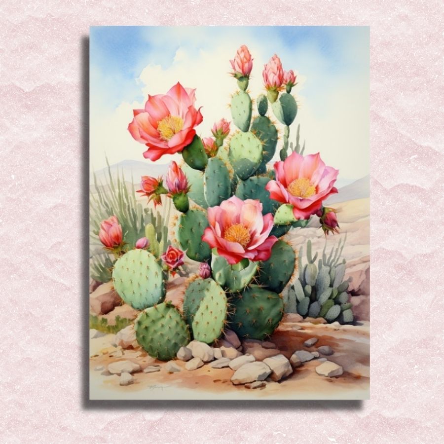 Blühender Opuntia-Kaktus auf Leinwand – Malen-nach-Zahlen-Shop