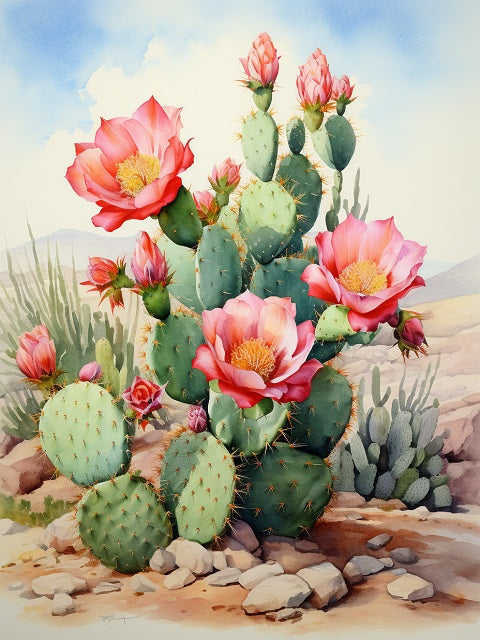 Blooming Opuntia Cactus - Painting by numbers shop