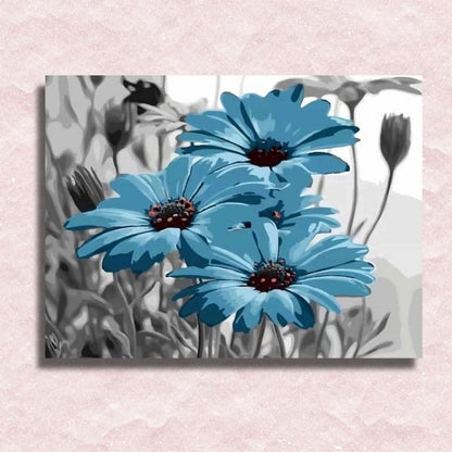 Blauwe en grijze bloemen canvas - Schilderen op nummer winkel