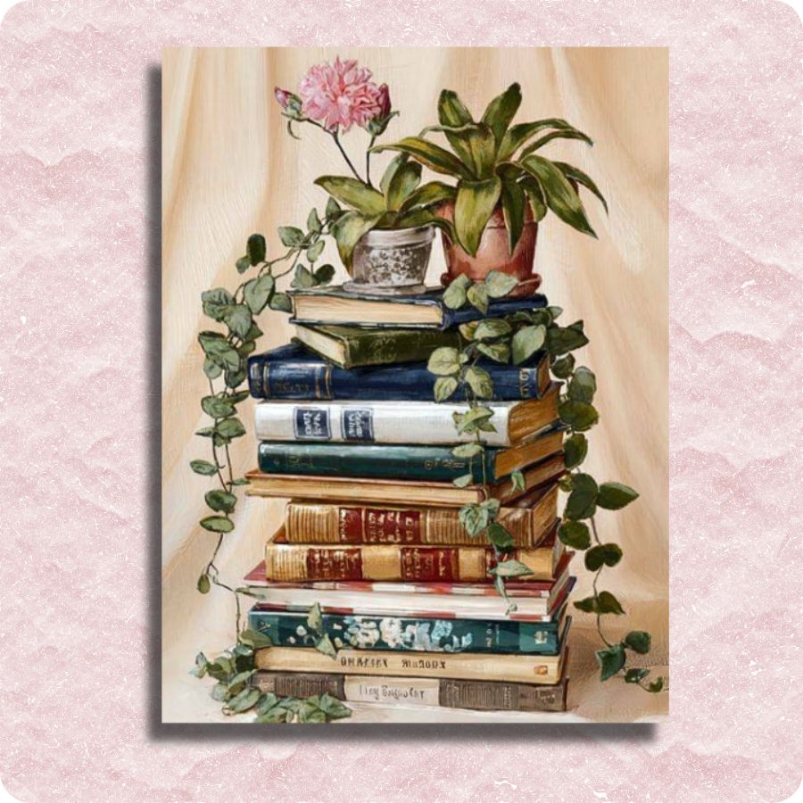 Books and Flowers Canvas - Paint by numbers