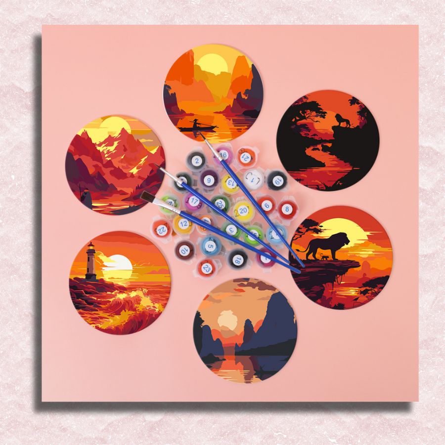 Breathtaking Sunset Coasters 6 Pack Paint by Numbers