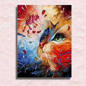 Leinwand mit Katzen- und Blütenblättern – Malen-nach-Zahlen-Shop