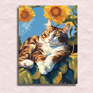 Leinwand mit Katze und Sonnenblumen – Malen-nach-Zahlen-Shop