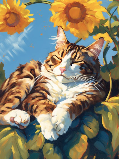Katze und Sonnenblumen - Malen-nach-Zahlen-Shop