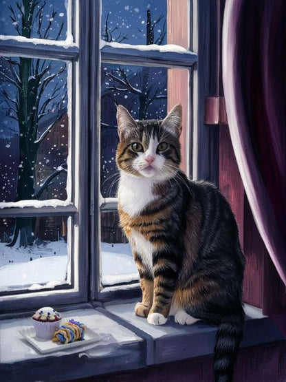 Katze auf Fensterbank - Malen-nach-Zahlen-Shop