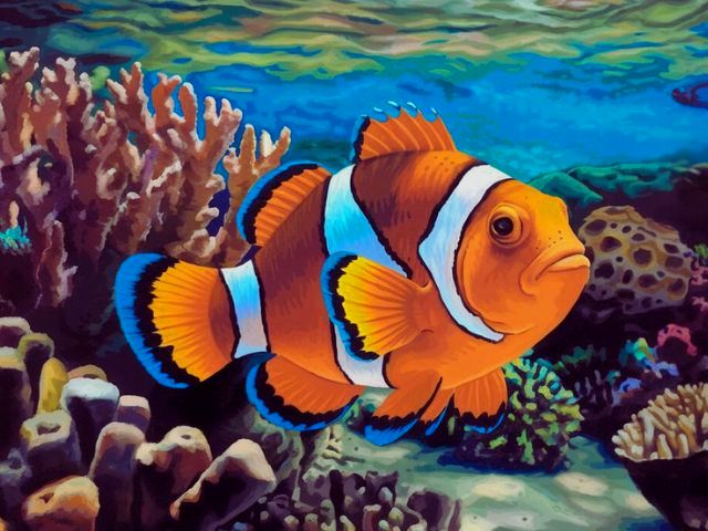 Fish Painting - Original Orange Skunk Clownfish top Acrylic Painting - Free Shipping