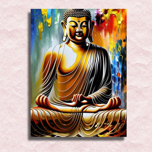 Kleurrijke Boeddha in diepe meditatie canvas - Schilderen op nummer winkel