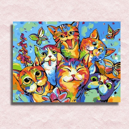 Kleurrijke kattenfeest canvas - Schilderen op nummer winkel