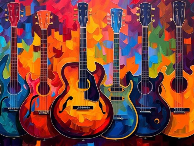 Kleurrijke gitaren - Winkel voor schilderen op nummer