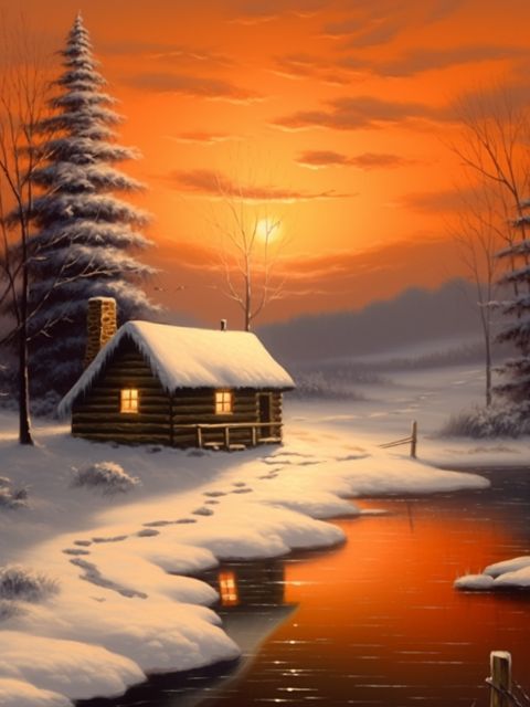 Cozy Winter Cottage - Paint by numbers