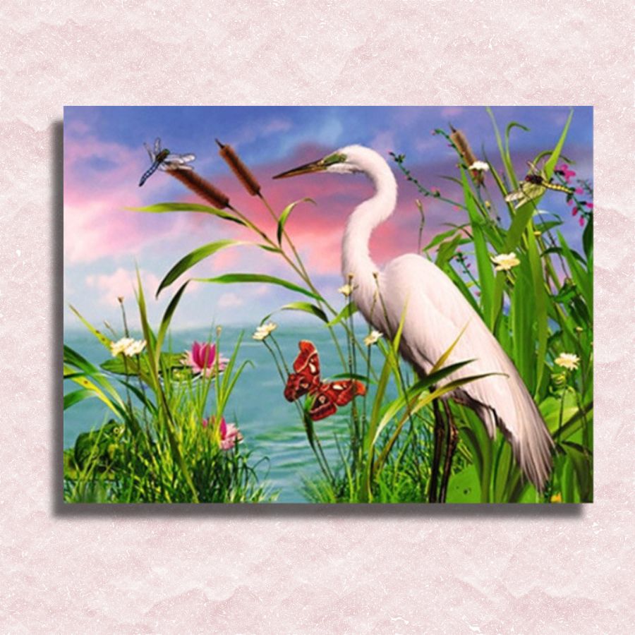 Crane in Pond Canvas - Painting by numbers shop