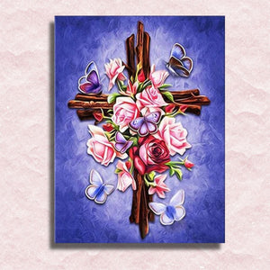 Kreuz in Blumen auf Leinwand – Malen-nach-Zahlen-Shop