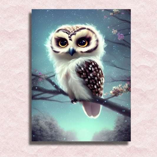 Cute Owl on Cherry Tree Canvas - Painting by numbers shop