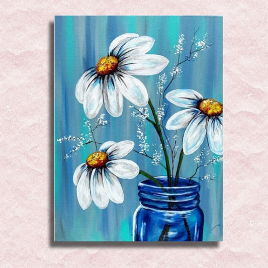 Daisies in Blue Canvas - Paint by numbers