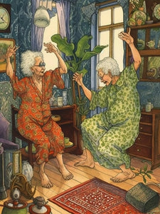 Dansende oude dames schilderen op nummer