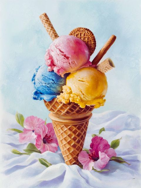 Ice cream watercolor painting Pink ice cream original art newest Juicy yummy Dessert painting Pink wall art decor Minimalist Food still life blue