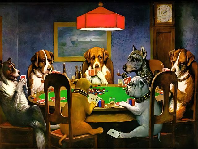 Honden die poker spelen - Schilderen op nummer winkel