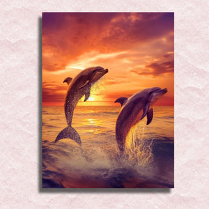 Delfine im Sonnenuntergang auf Leinwand – Malen-nach-Zahlen-Shop