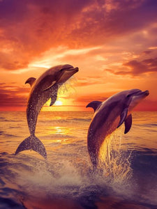 Delfine im Sonnenuntergang Malen nach Zahlen