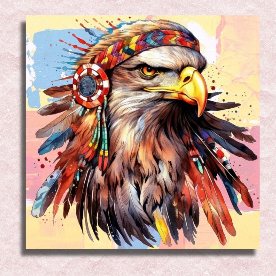 Adler mit Kriegshaube auf Leinwand – Malen-nach-Zahlen-Shop